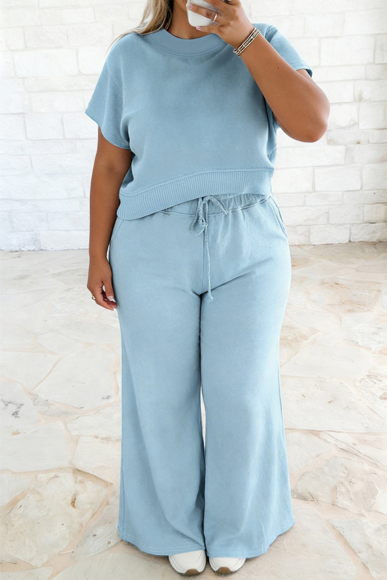 Light Blue Crop Top and Pant Set