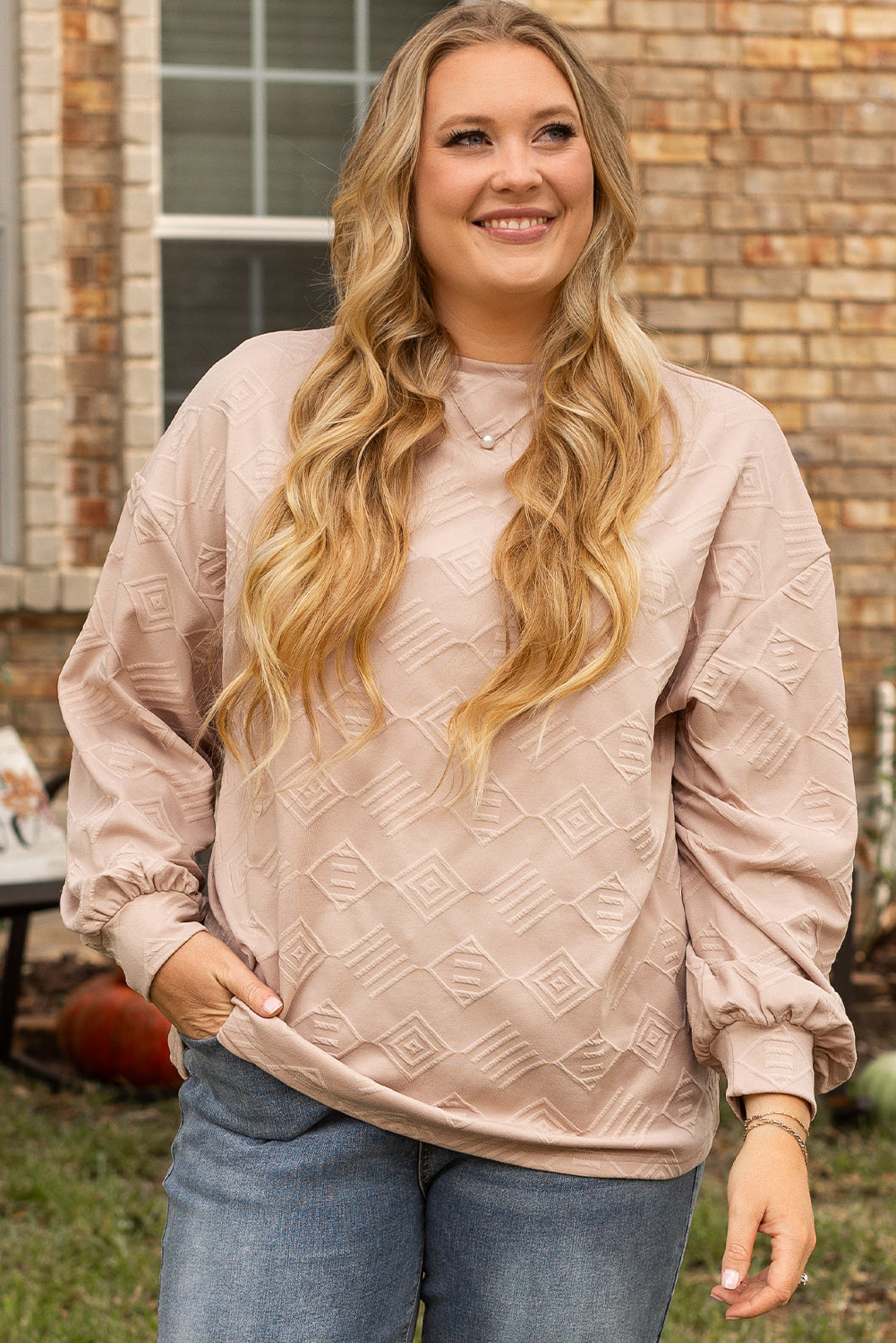 Parchment Textured Drop Shoulder Crewneck Sweatshirt - Plus Size