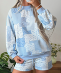 Sky Blue Patchwork Shorts Set