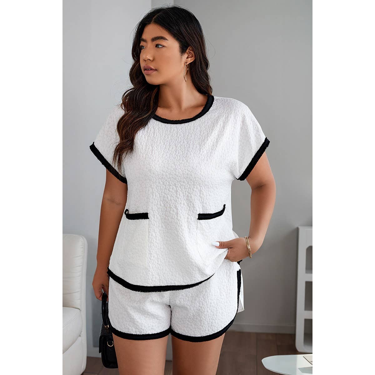 Plus Size Two Pieces Pocket Elastic Waist Sets