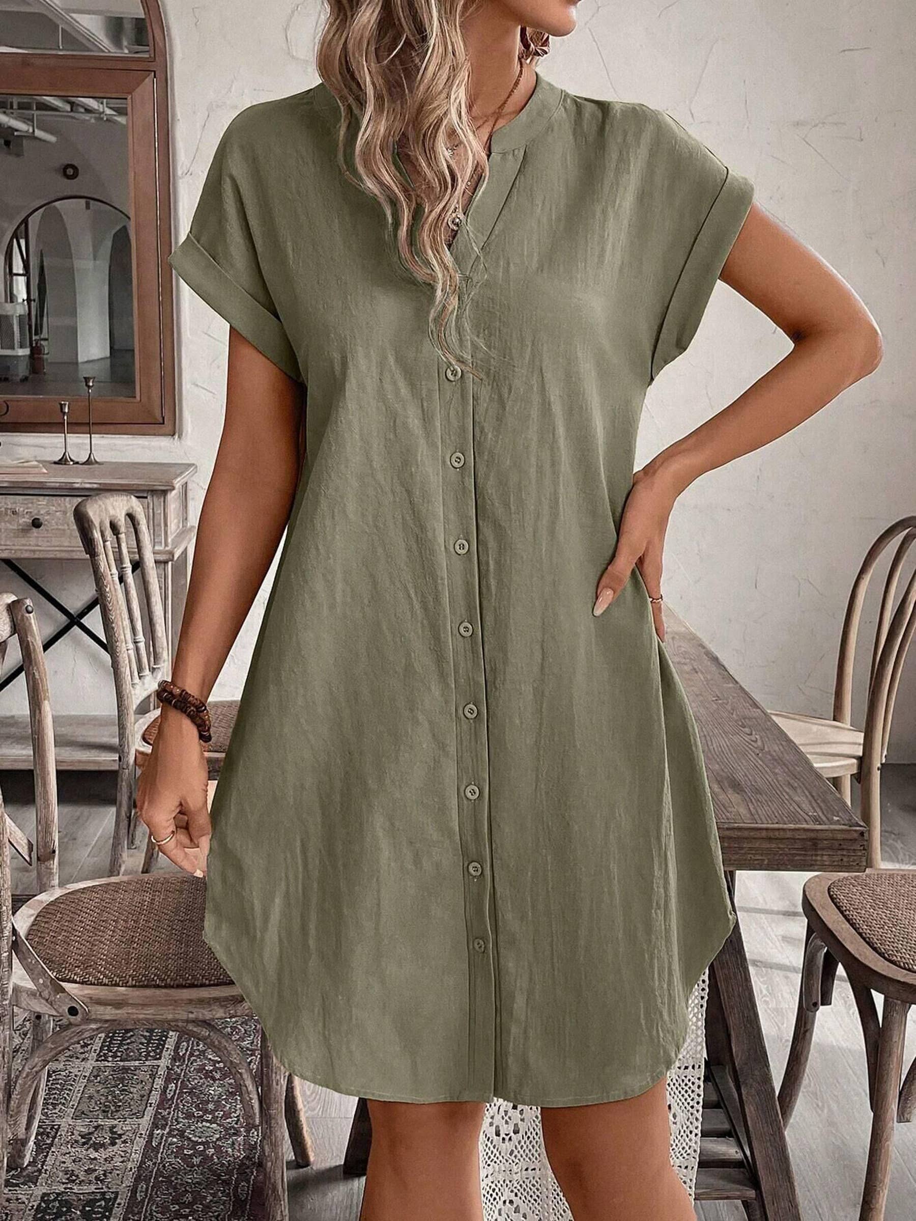 V-neck Button Loose Dress - FINAL SALE