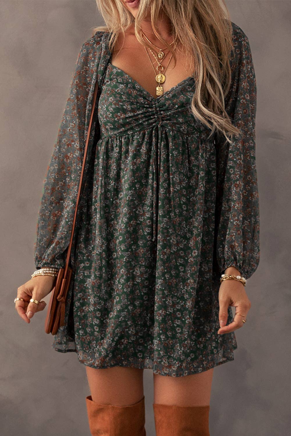 Romantic Boho Chiffon Floral Babydoll Mini Dress