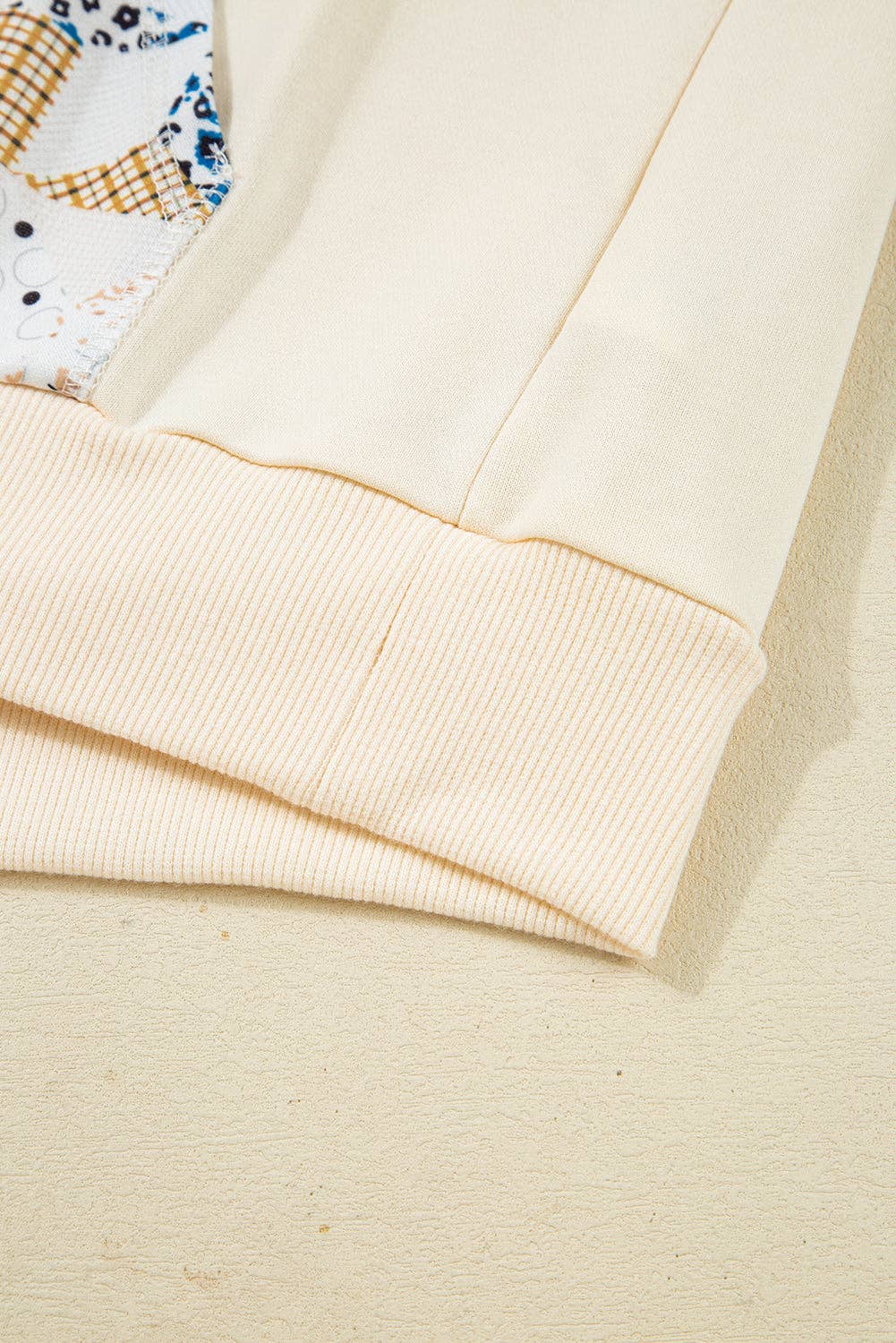 Beige Western Geo Pattern Patchwork Hoodie with Kangaroo Pocket