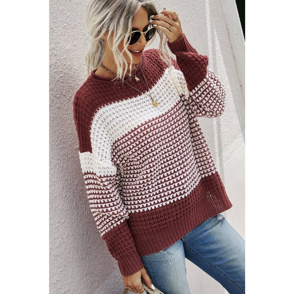 Color Block Knit Long Sleeves Sweater
