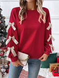 Bow Sleeve Round Neck Long Sleeve Sweatshirt