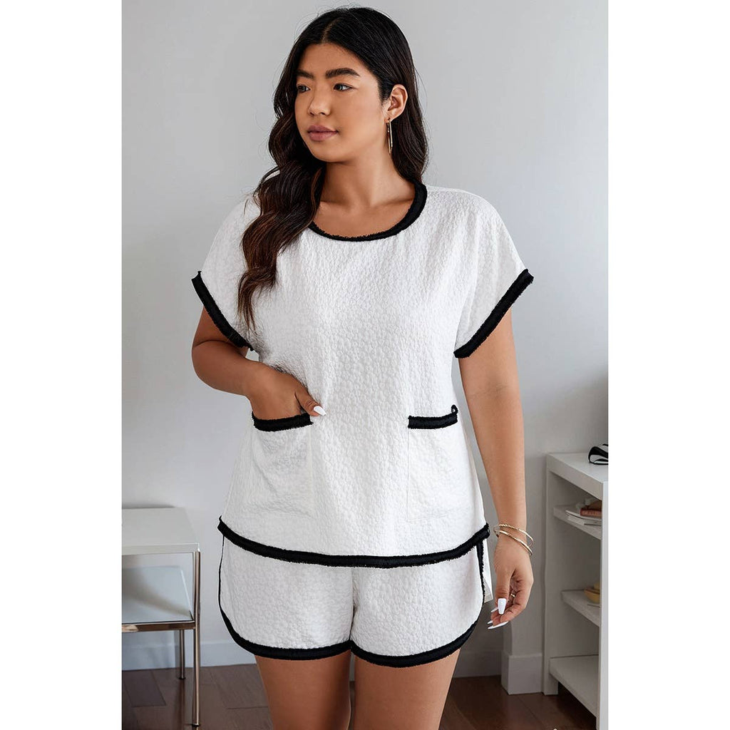 Plus Size Two Pieces Pocket Elastic Waist Sets