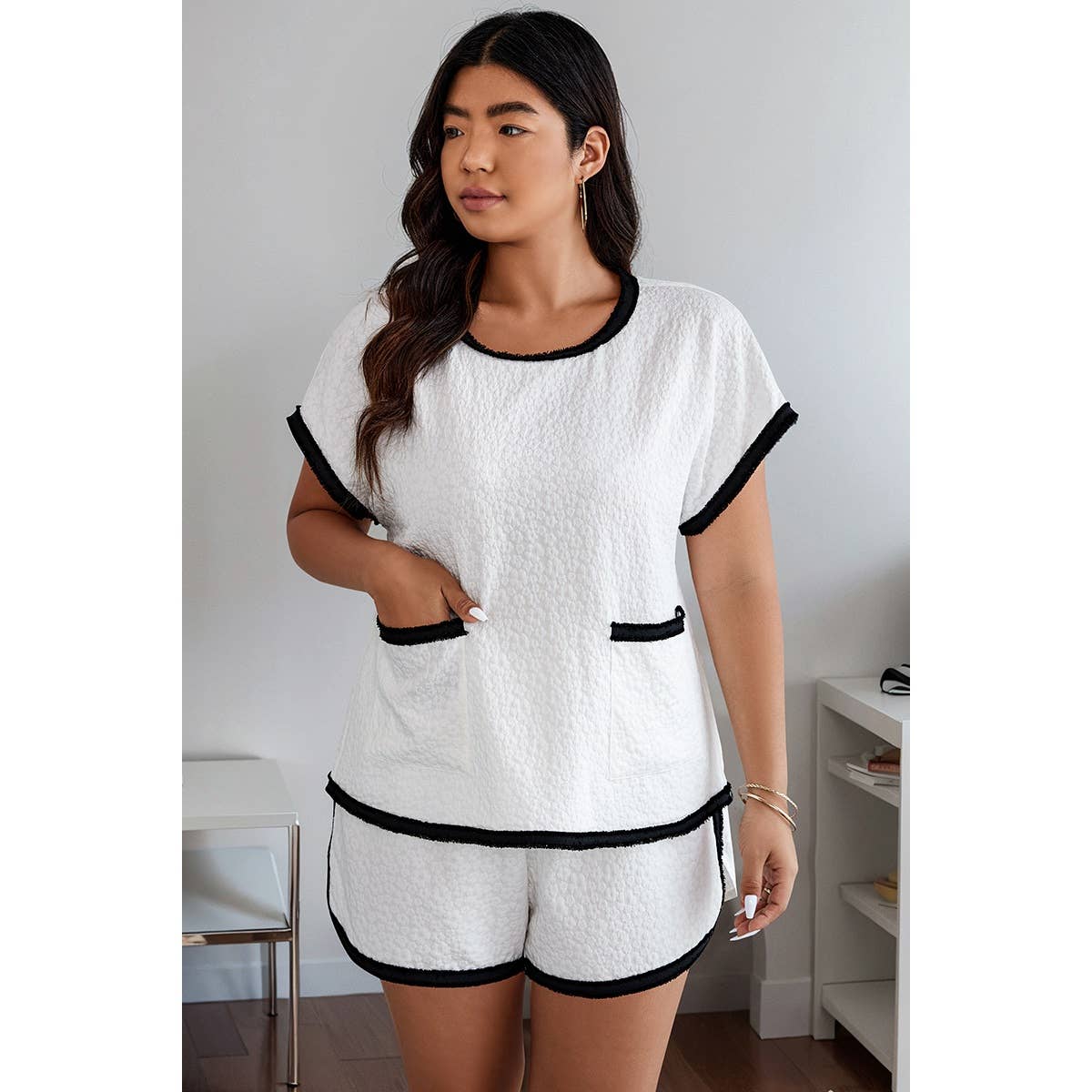 Plus Size Two Pieces Pocket Elastic Waist Sets