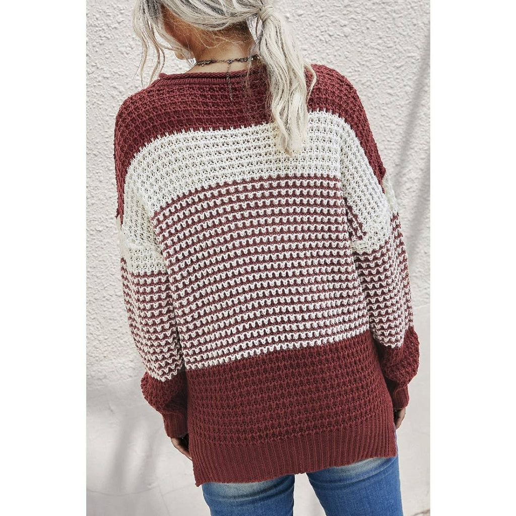 Color Block Knit Long Sleeves Sweater