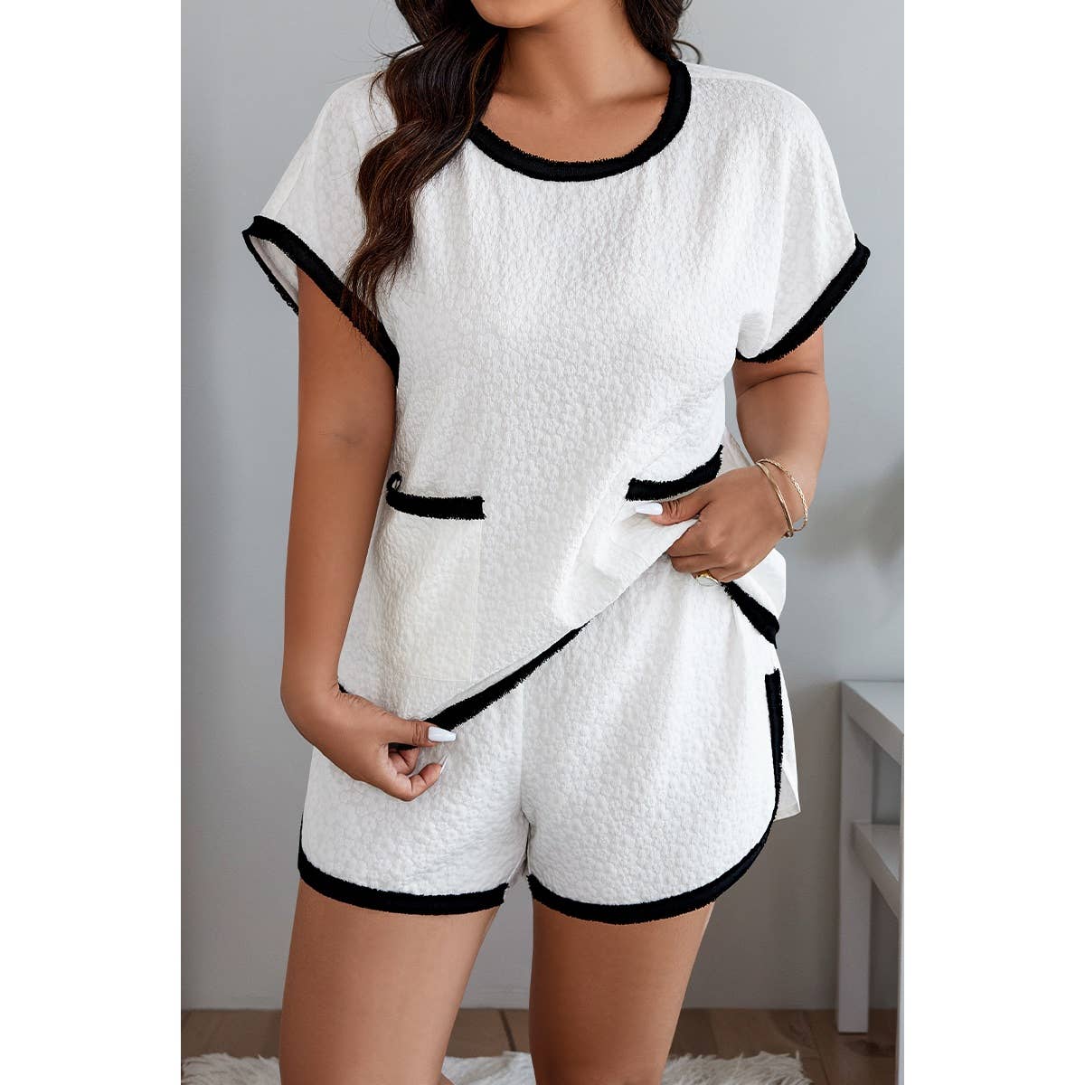 Plus Size Two Pieces Pocket Elastic Waist Sets